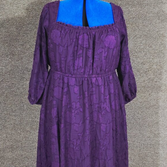 torrid Dresses & Skirts - Torrid Mini Clip Floral Square Neck Tiered Pockets Dress Sz 1 Plum Pre-Owned